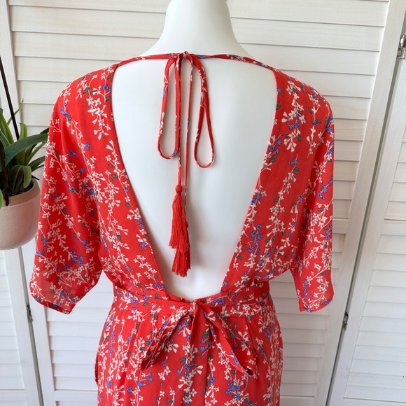 Anthropologie‎ Moon River Red Floral Print Jumpsuit Open Back Wide Leg Size M - Picture 8 of 15